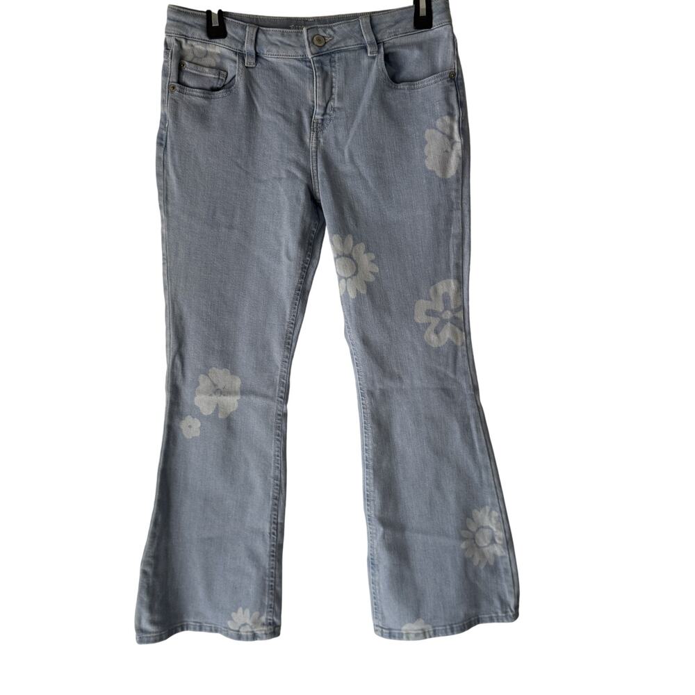Thereabouts Jeans Girls 14.5 Plus Mid Rise Flare Flower Print Stretch Denim Pan